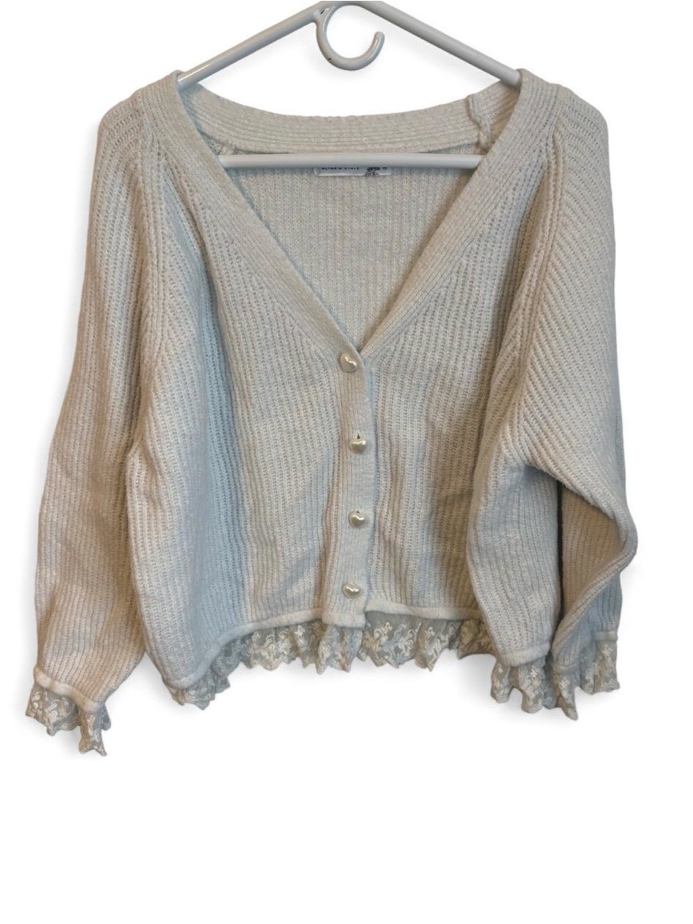 Altar'd State Cream Lace Trim Pearl Button Cardigan Sweater XL Crop Knit